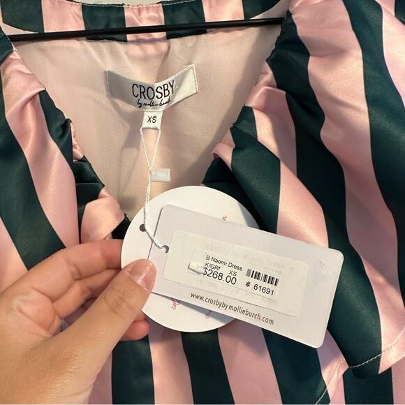 Crosby by Mollie Burch Pink Green Ruffle Mini Dress XS - Picture 4 of 9